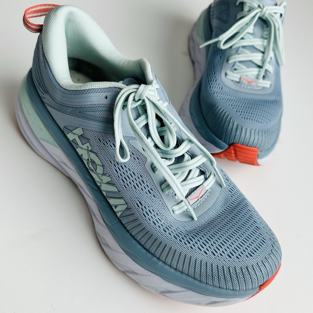 Hoka One One Bondi 7 Womens Size 8 Blue Fog Athletic Running Shoes Sneakers READ